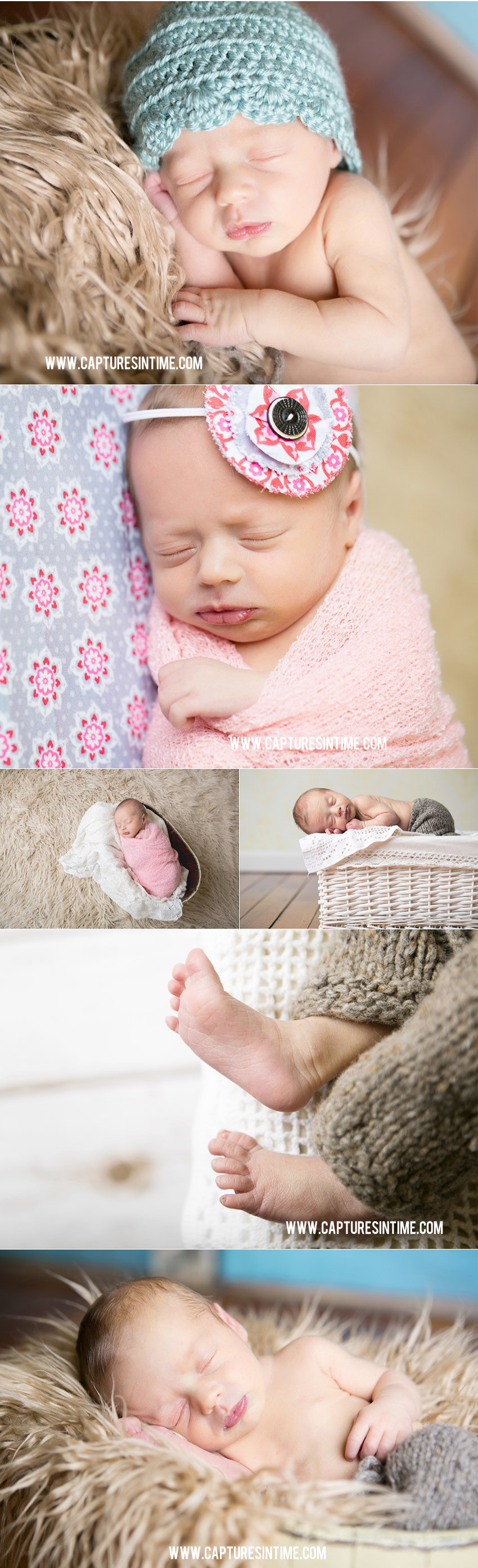 Grain Valley Newborn Photography newborn baby with teal hat and Amy Butler fabrics