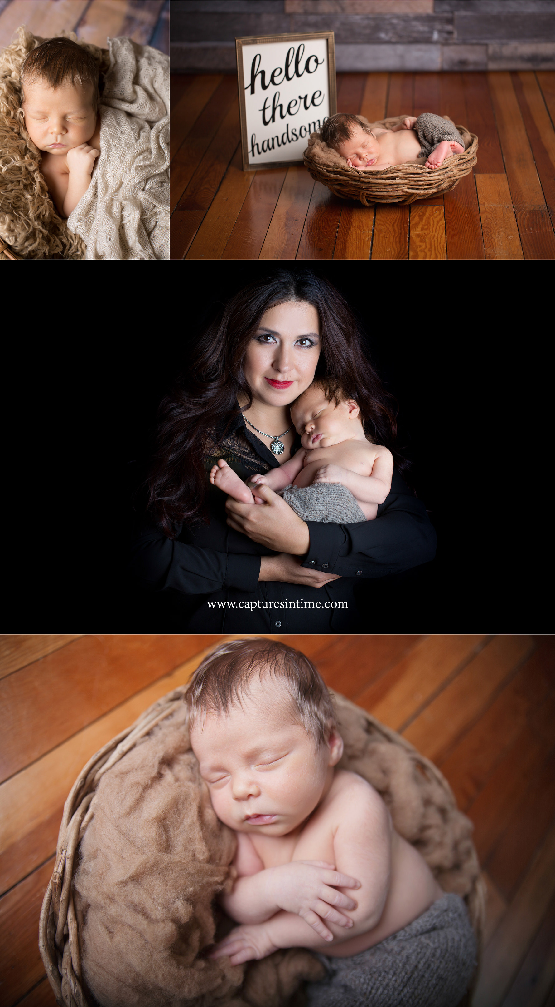 kansas city newborn pictures newborn boy with mom and hello there handsome sign
