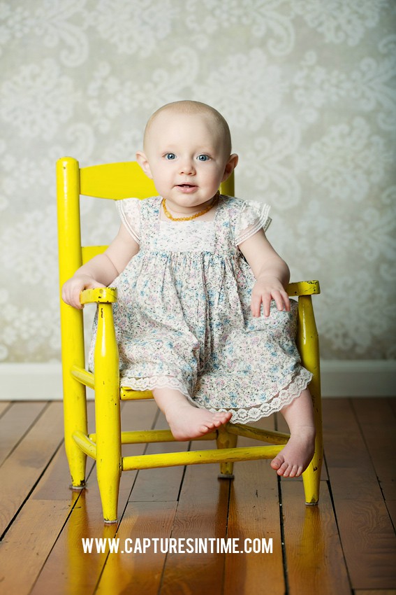 Kansas City baby in yellow chair by Melissa Pfannenstiel Photographer