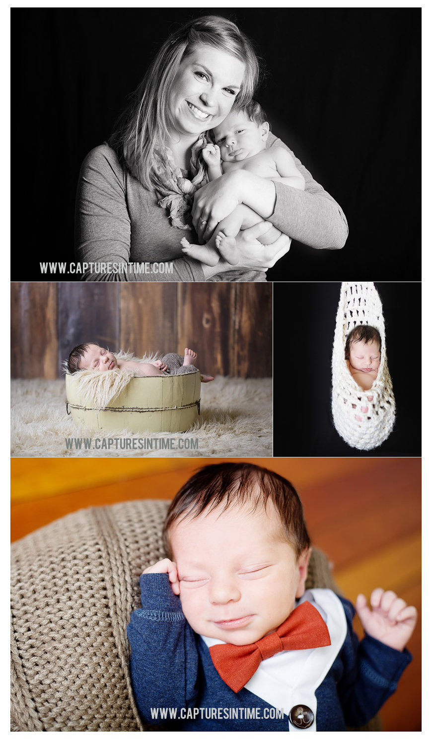 blue springs newborn photographer collage with bowtie