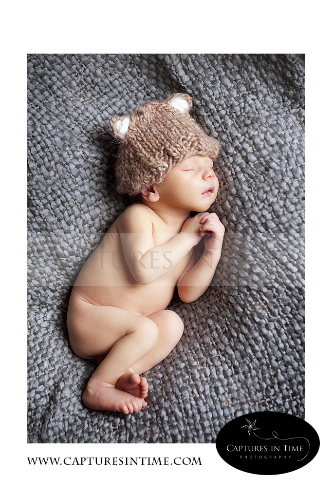 Kansas City Newborn Pics baby in bear hat